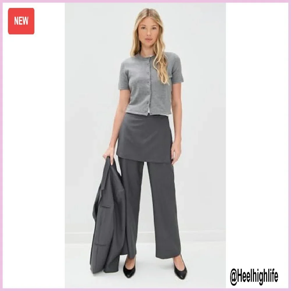 Mid-Rise Cotton Trousers with Removable Skirt Overlay for Work - Picture 6 of 7